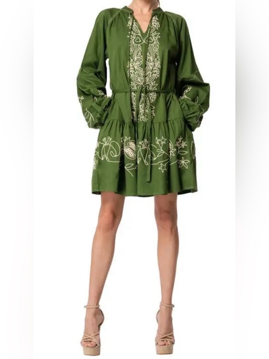 Ciebon Dresses & Skirts - Ciebon Rosetta Embroidered Cotton Mini Dress Size Small Color Green Boho